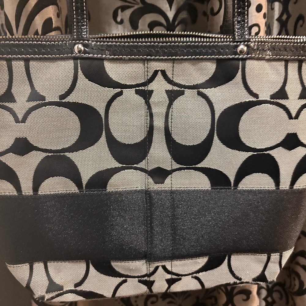 Coach Black and Cream Signature Canvas Tote